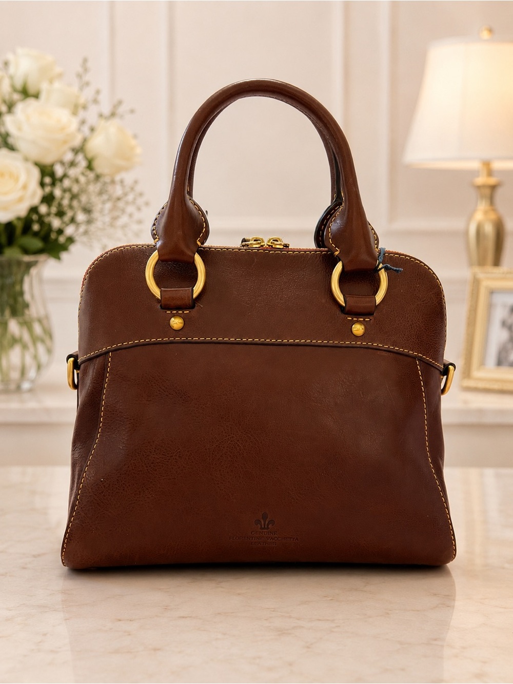 NWT, CHESTNUT Dooney & Bourke Florentine Leather Cameron Satchel - Picture 2 of 11